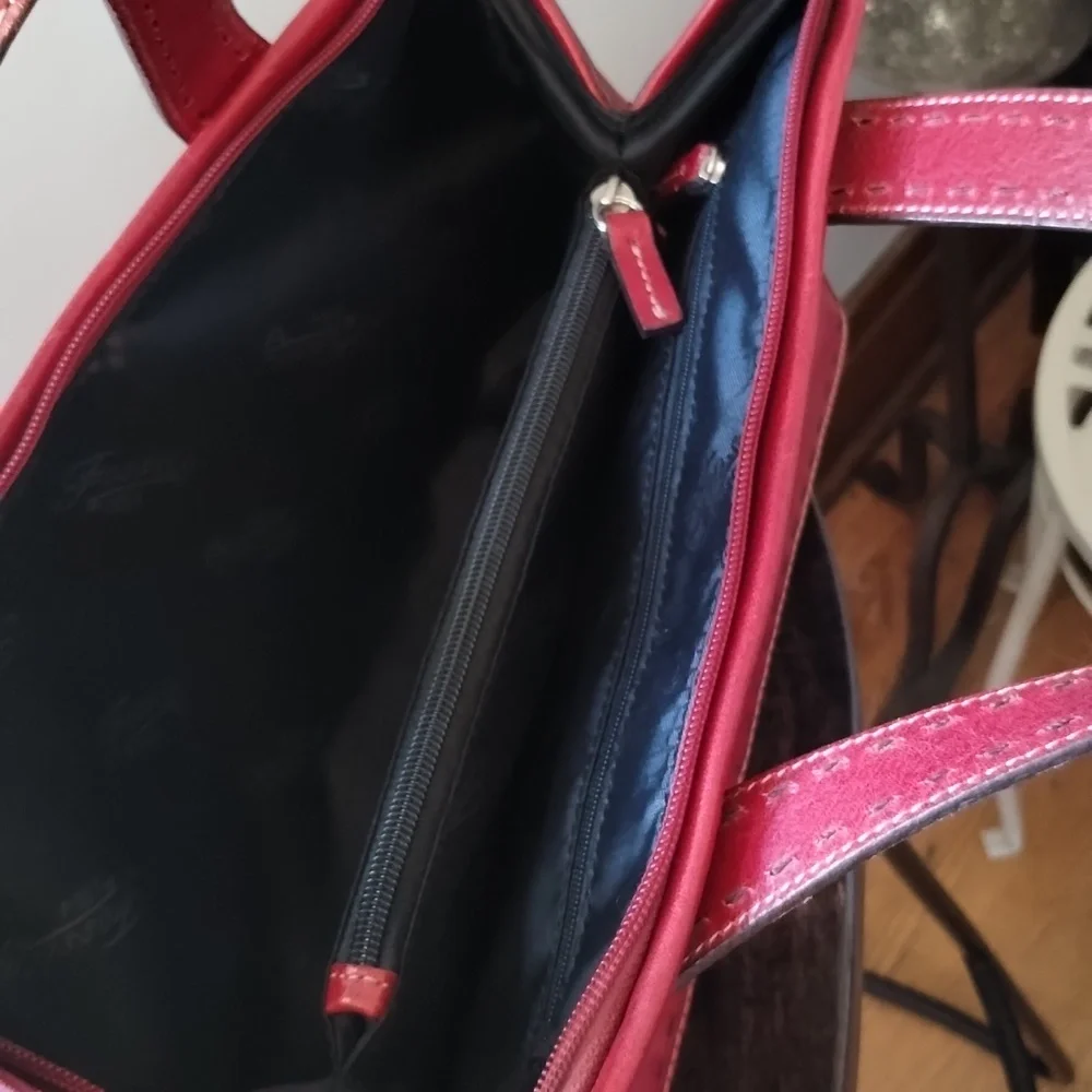 Fossil Red Leather Sedona Saddle Bag Satchel Two Handle Purse - Picture 8 of 13